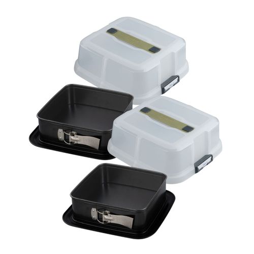 Ensemble De 2 Moules à Charnière Carré Avec Couvercle 23 Cm Bake Click And Go