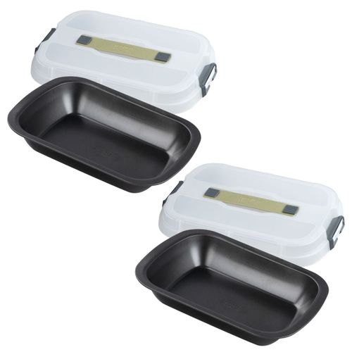 Ensemble De 2 Moules à Gâteaux Rectangulaire Avec Couvercle De Transport