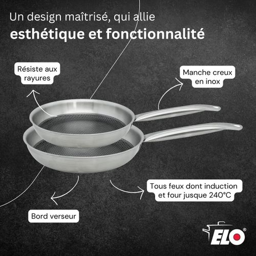 Lot De 2 Poêles Elo Relief Solution 24 Cm Et 28 Cm En Inox Sans Pfas