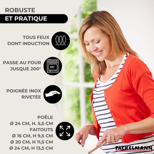 Set 1 Poêle 24 Cm En Inox, 3 Faitouts Inox 16, 20 Et 24 Cm Et 6 Ustensiles