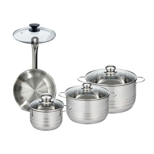 Set 1 Poêle 20 Cm Et 1 Couvercle Verre, 3 Faitouts Inox 16, 20 Et 24 Cm
