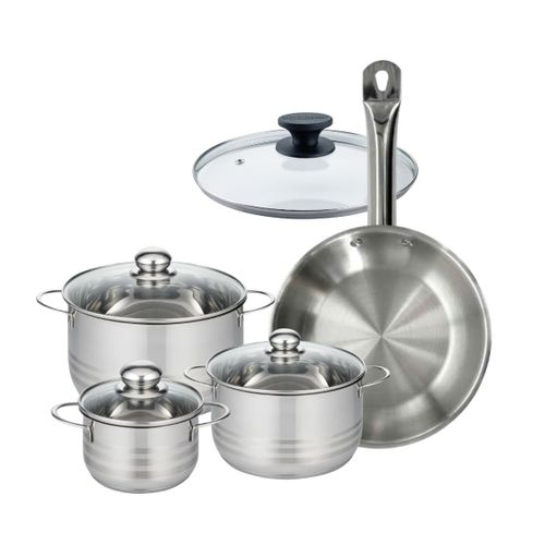 Set 1 Poêle 28 Cm Et 1 Couvercle Verre, 3 Faitouts Inox 16, 20 Et 24 Cm