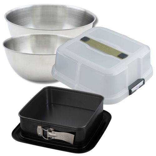 Set Pâtisserie Moule à Charnière Carré 23 Cm Avec Couvercle, 2 Bols à Mixer Et 1 Spatule Zenker