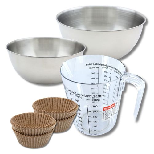 Set Pâtisserie Avec 40 Moules à Muffins En Papier, 2 Bols à Mixer, Verre Mesureur Et Spatule Zenker