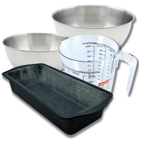 Set Pâtisserie Avec Moule à Cake 31,5 Cm, 2 Bols à Mixer, Verre Mesureur Et Spatule Zenker
