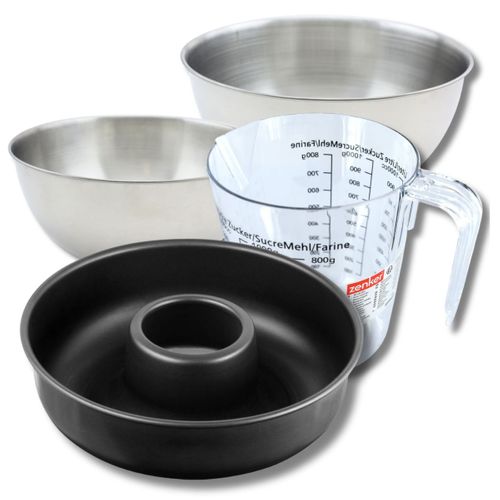 Set Pâtisserie Avec Moule à Savarin 28 Cm En Acier, 2 Bols à Mixer, Verre Mesureur Et Spatule Zenker