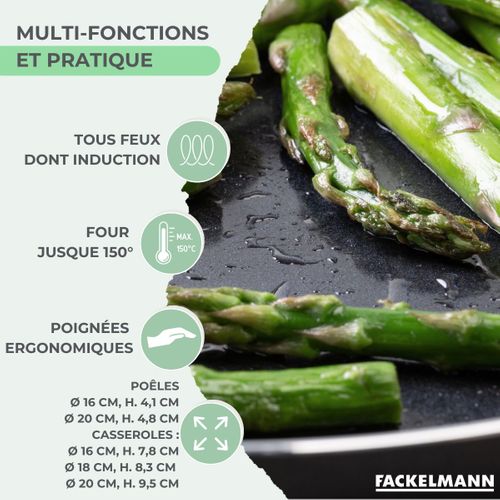 Ensemble De 2 Poêles De 16 Et 20 Cm Et 3 Casseroles 16, 18 Et 20 Cm Brandao