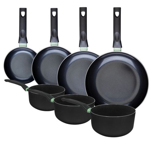 Ensemble De 4 Poêles De 16, 20, 24 Et 28 Cm Et 3 Casseroles 16, 18 Et 20 Cm