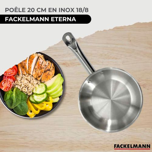 Set Poêle 20 Cm En Inox, Couvercle Verre Et 6 Ustensiles Inox Eterna