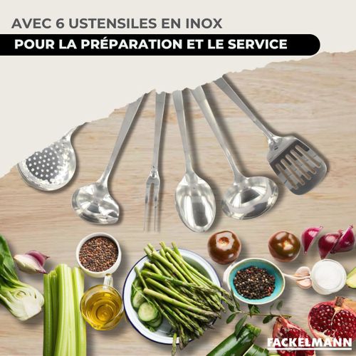 Set 2 Poêles 20 Et 24 Cm En Inox Et 6 Ustensiles Inox Geneva