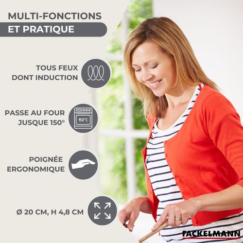 Set Poêle 20 Cm En Inox, Couvercle Verre Et 6 Ustensiles Inox Fackelmann Geneva