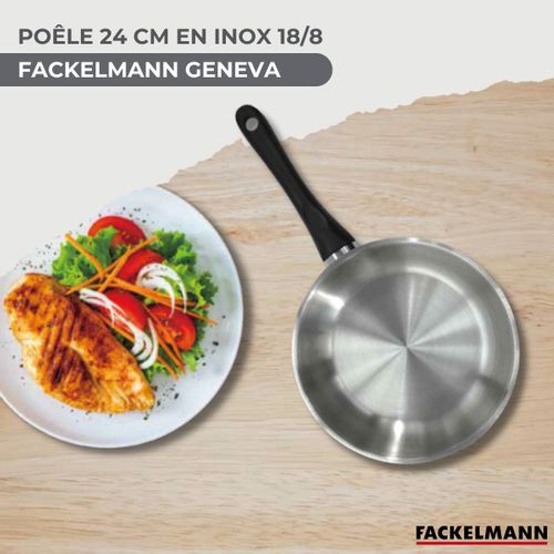 Set Poêle 24 Cm En Inox, Couvercle Verre Et 6 Ustensiles Inox Geneva