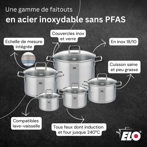 Lot De 3 Poêles 24/28/32 Cm Et 4 Faitouts 12/14/16/20 Cm Elo Relief Evolution