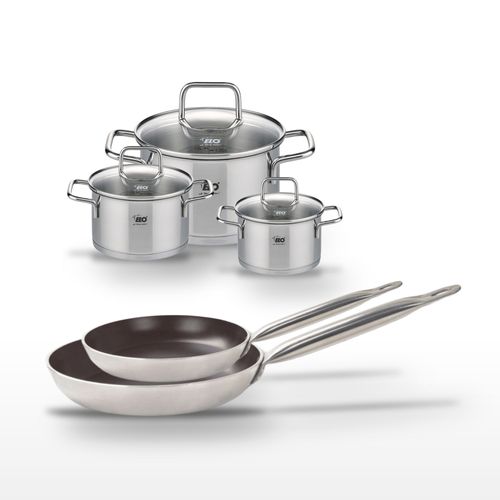 Lot 2 Poêles 24/28 Cm Avec Revêtement Céramique Sans Pfas Et 3 Faitouts 12/14/20 Cm Elo Bistro Line…