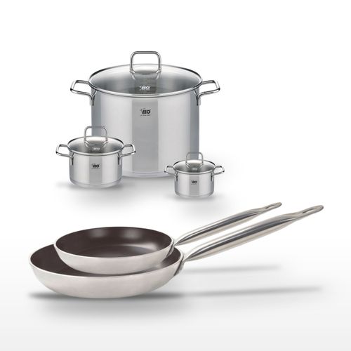 Lot De 2 Poêles 24/28 Cm Avec Revêtement Céramique Sans Pfas Et 3 Faitouts 12/16/26 Cm Elo Bistro L…