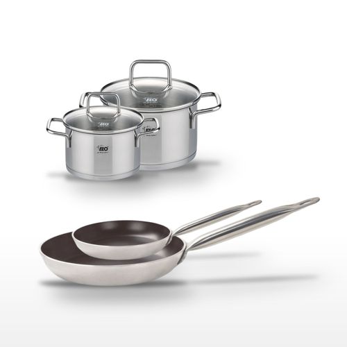 Lot 2 Poêles 24/32cm Avec Revêtement Céramique Sans Pfas Et 2 Faitouts 16/20cm Elo Bistro Line Citr…