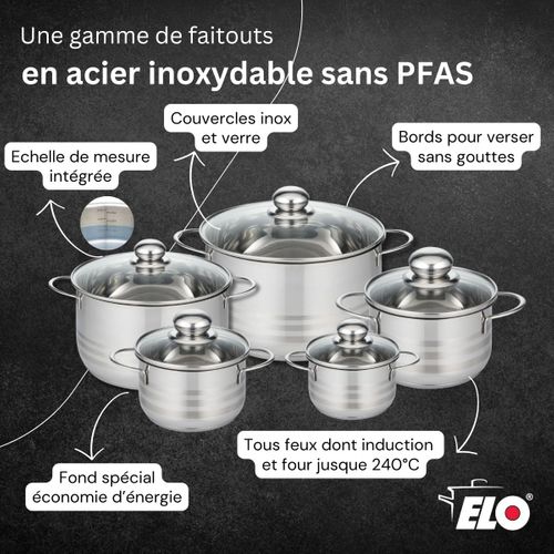 Lot 2 Poêles Céramique 28/32 Cm Et Faitout 16 Cm Elo Profi Therm Platinum