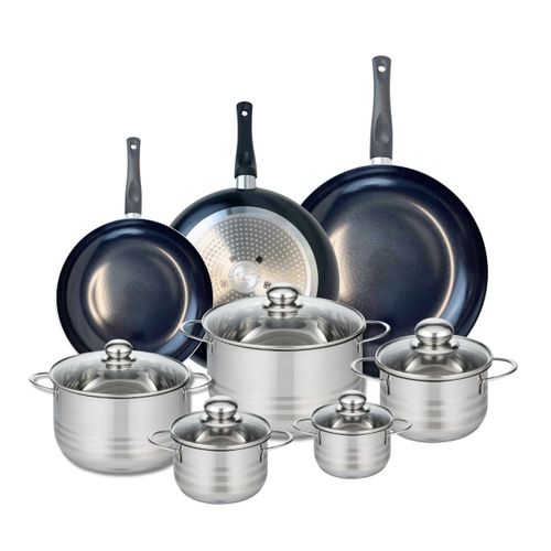 Ensemble De 3 Poêles De Cuisson 24, 28 Et 32 Cm Et 5 Faitouts 12, 14, 16, 20 Et 24 Cm