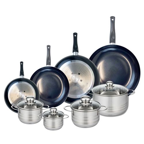 Ensemble De 4 Poêles De Cuisson 20, 24, 28 Et 32 Cm Et 4 Faitouts 12, 14, 16 Et 20 Cm