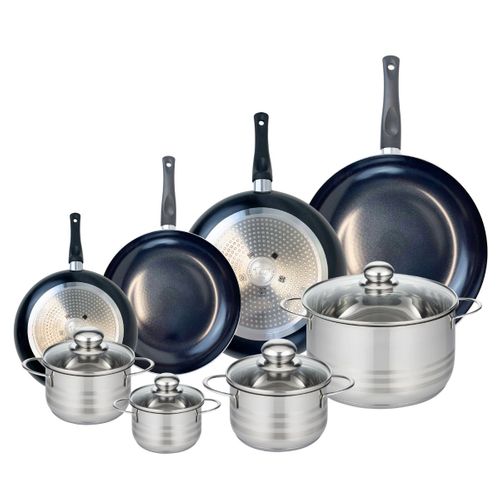 Ensemble De 4 Poêles De Cuisson 20, 24, 28 Et 32 Cm Et 4 Faitouts 12, 14, 16 Et 24 Cm