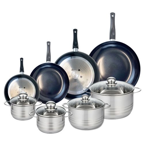 Ensemble De 4 Poêles De Cuisson 20, 24, 28 Et 32 Cm Et 4 Faitouts 14, 16, 20 Et 24 Cm