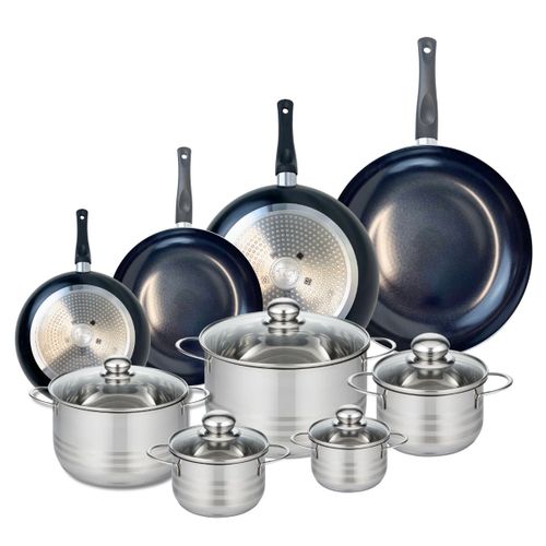 Ensemble De 4 Poêles De Cuisson 20, 24, 28 Et 32 Cm Et 5 Faitouts 12, 14, 16, 20 Et 24 Cm
