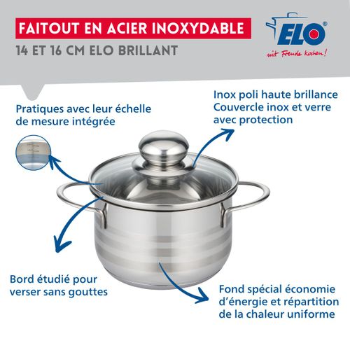 Lot De 2 Faitouts 14 Et 16 Cm En Acier Inoxydable Sans Pfas Elo Brillant