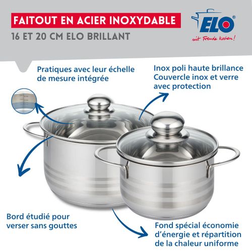 Lot De 2 Faitouts 16 Et 20 Cm En Acier Inoxydable Sans Pfas Elo Brillant