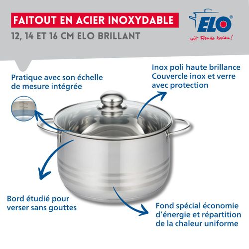 Lot De 3 Faitouts 12, 14 Et 16 Cm En Acier Inoxydable Sans Pfas Elo Brillant