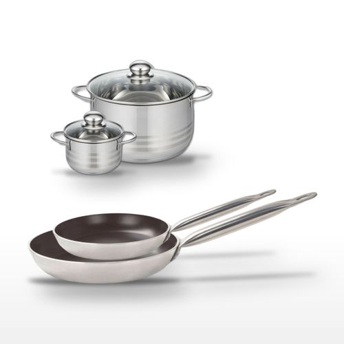 Lot 2 Poêles 24/28cm et 2 Faitouts 12/20cm Elo Bistro Line