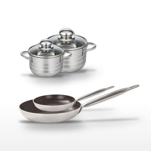 Lot 2 Poêles 24/32 Cm et 2 Faitouts 12/14 Cm Elo Bistro Line