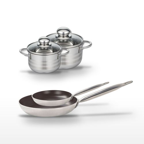 Lot 2 Poêles 24/32 Cm et 2 Faitouts 14/16 Cm Elo Bistro Line