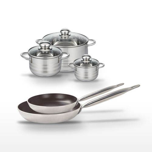 Lot 2 Poêles 28/32 Cm et 3 Faitouts 12/16/24 Cm Elo Bistro Line