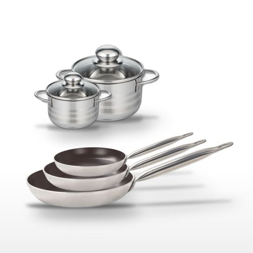 Lot De 3 Poêles 24/28/32 Cm Et 2 Faitouts 12/16 Cm Elo Bistro Line