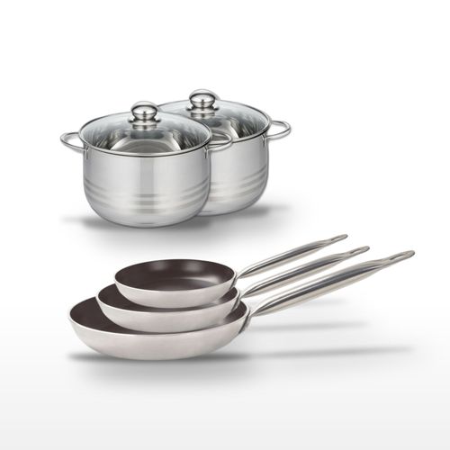 Lot 3 Poêles 24/28/32 Cm Et 2 Faitouts 20/24 Cm Elo Bistro Line