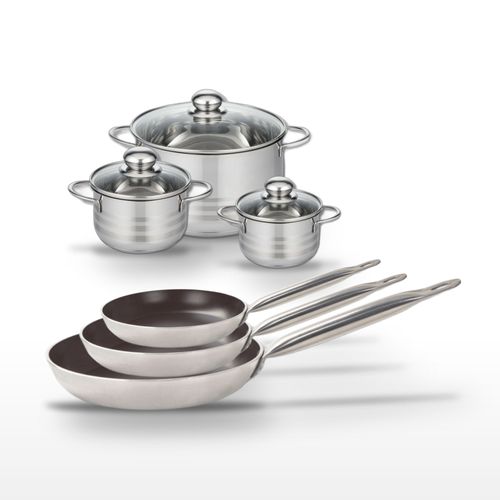 Lot De 3 Poêles 24/28/32 Cm Et 3 Faitouts 12/14/24 Cm Elo Bistro Line