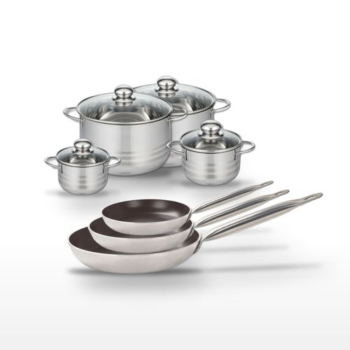 Lot 3 Poêles 24/28/32 Cm Et 4 Faitouts 12/14/20/24 Cm Elo Bistro Line