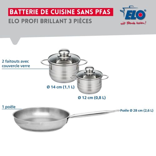 Ensemble De 1 Poêle De Cuisson 28 Cm Et 2 Faitouts 12 Et 14 Cm  Profi Brillant