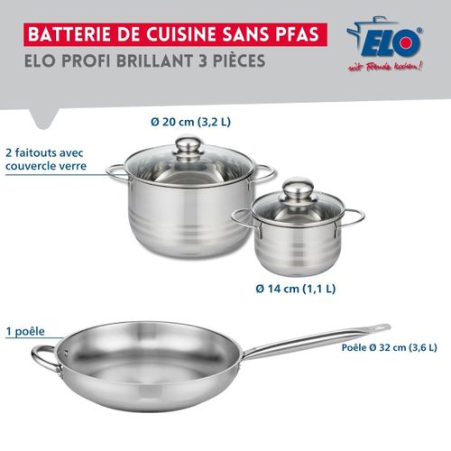 Ensemble De 1 Poêle De Cuisson 32 Cm Et 2 Faitouts 14 Et 20 Cm Profi Brillant