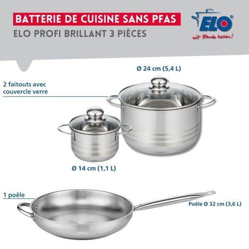 Ensemble De 1 Poêle De Cuisson 32 Cm Et 2 Faitouts 14 Et 24 Cm Profi Brillant