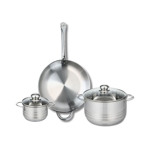Ensemble De 1 Poêle De Cuisson 32 Cm Et 2 Faitouts 14 Et 24 Cm Profi Brillant