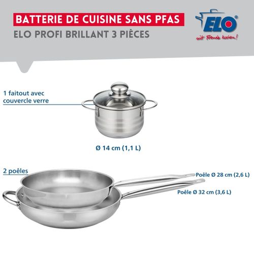 Ensemble De 2 Poêles De Cuisson 28 Et 32 Cm Et 1 Faitout 14 Cm Profi Brillant