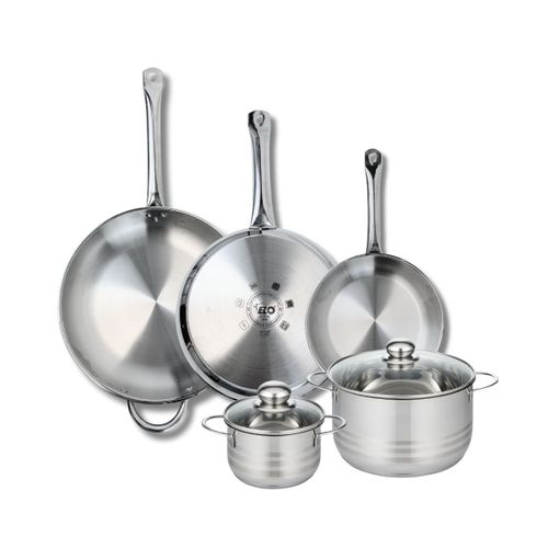 Ensemble De 3 Poêles De Cuisson 24, 28 Et 32 Cm Et 2 Faitouts 14 Et 20 Cm Profi Brillant
