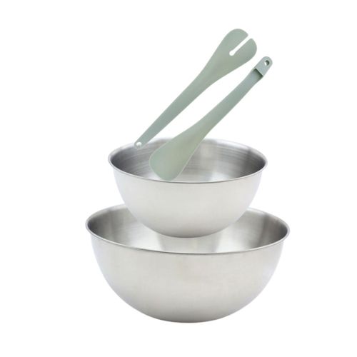 Set De 2 Saladiers En Inox De 20,5 Cm Et 25 Cm De Diamètre Et Couverts à Salade
