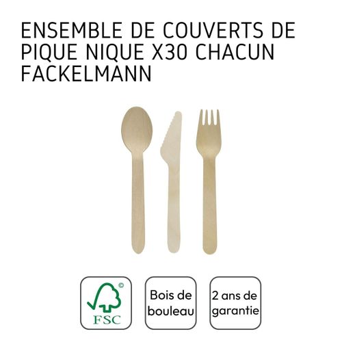 Ensemble De Couverts En Bois Pour Pique-nique X30 Chacun Fackelmann Move