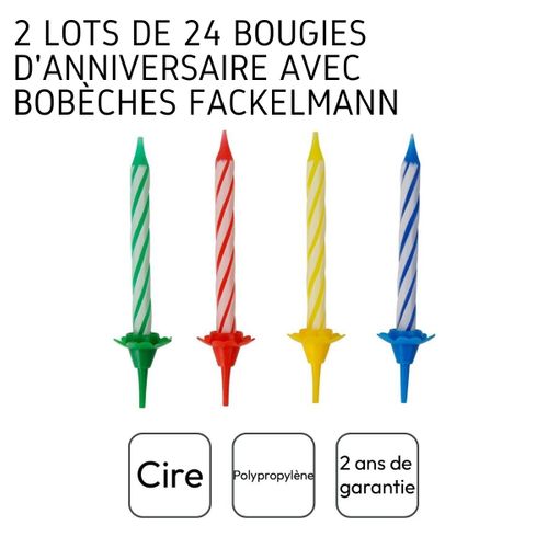 2 Lots De Chacun 24 Bougies D'anniversaire Et 12 Bobèches Fackelmann Rio Party