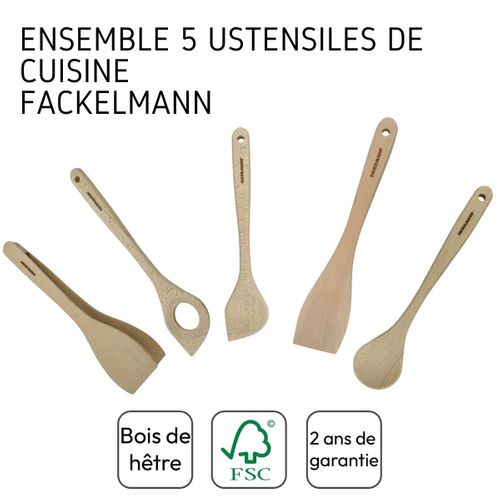 Ensemble De Pince, Spatule Et Cuillères En Bois Fsc Fackelmann Nature