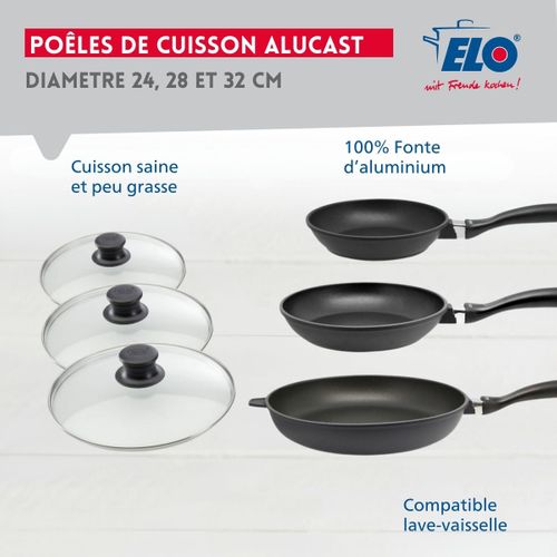 Set De 3 Poêles 24 Cm 28 Cm Et 32 Cm Et Couvercles Sans Pfas Elo Alucast