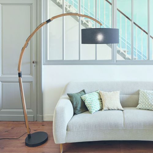 Lampadaire arc bois H. 200 cm EDGAR Noir/naturel