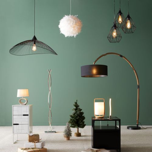 Lampadaire arc bois H. 200 cm EDGAR Noir/naturel